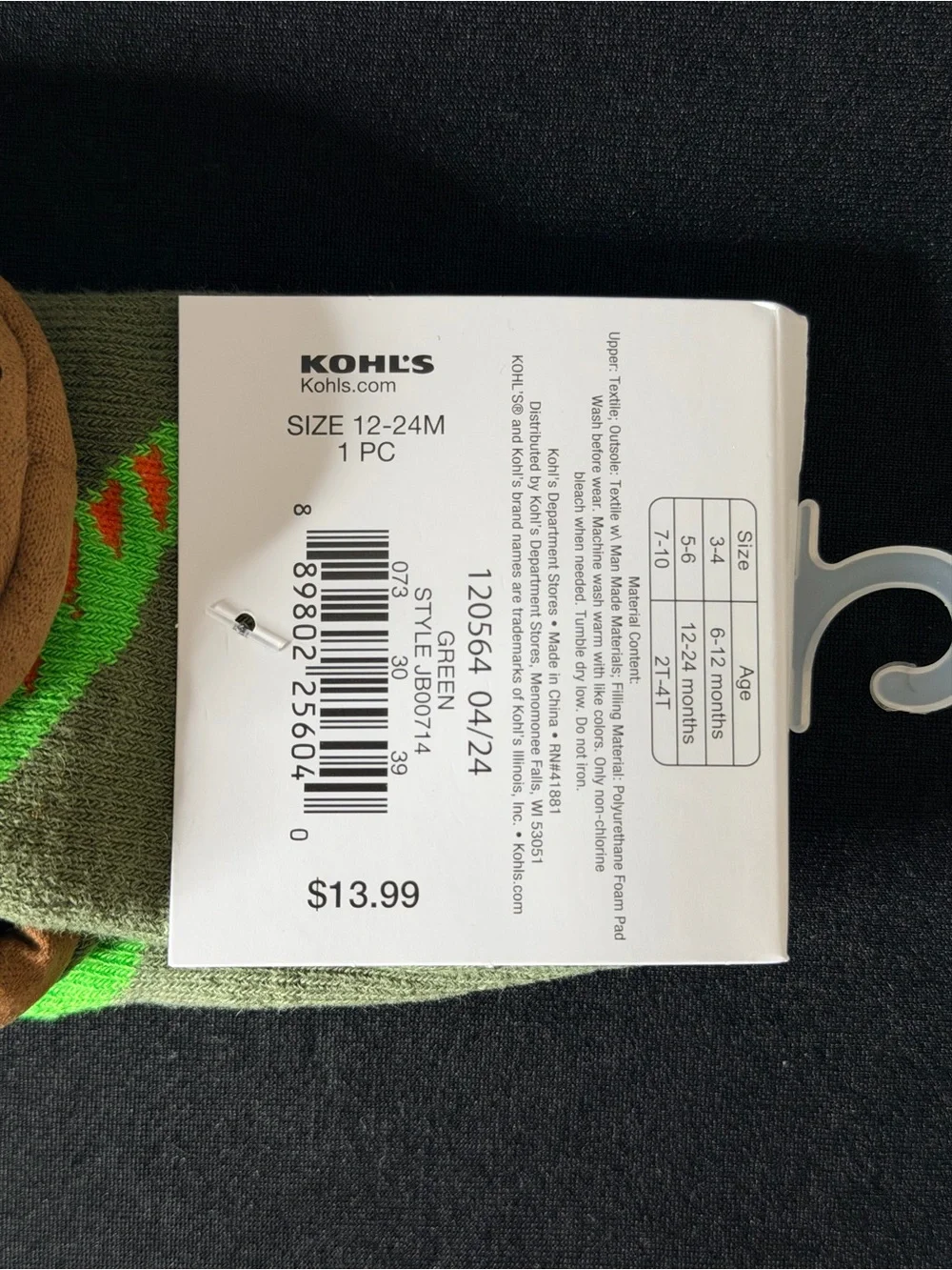 Jumping Beans Dinosaur Slipper Socks No Slip 12 Months to 24 Months Sleep NWT